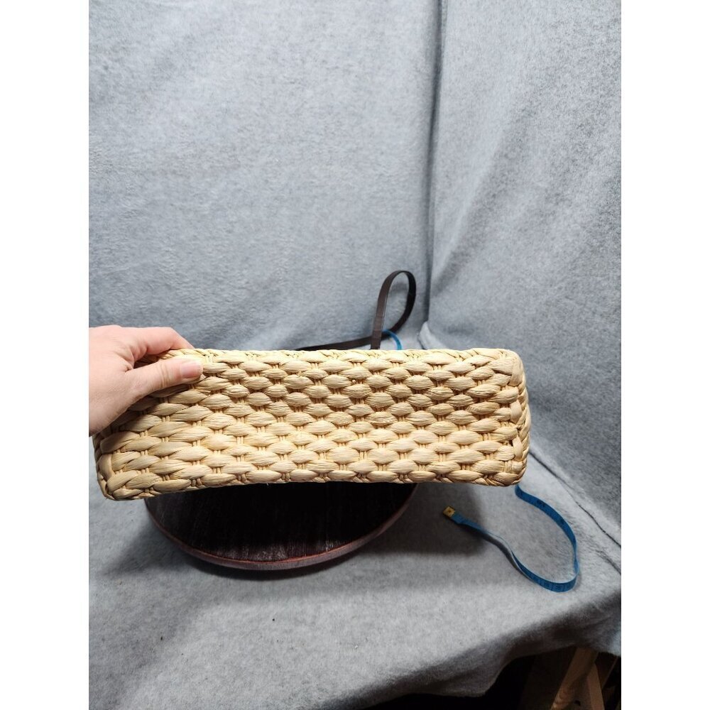 Woven Straw Tote Bag With Floral Accents & Red Lining - Picture 8 of 14